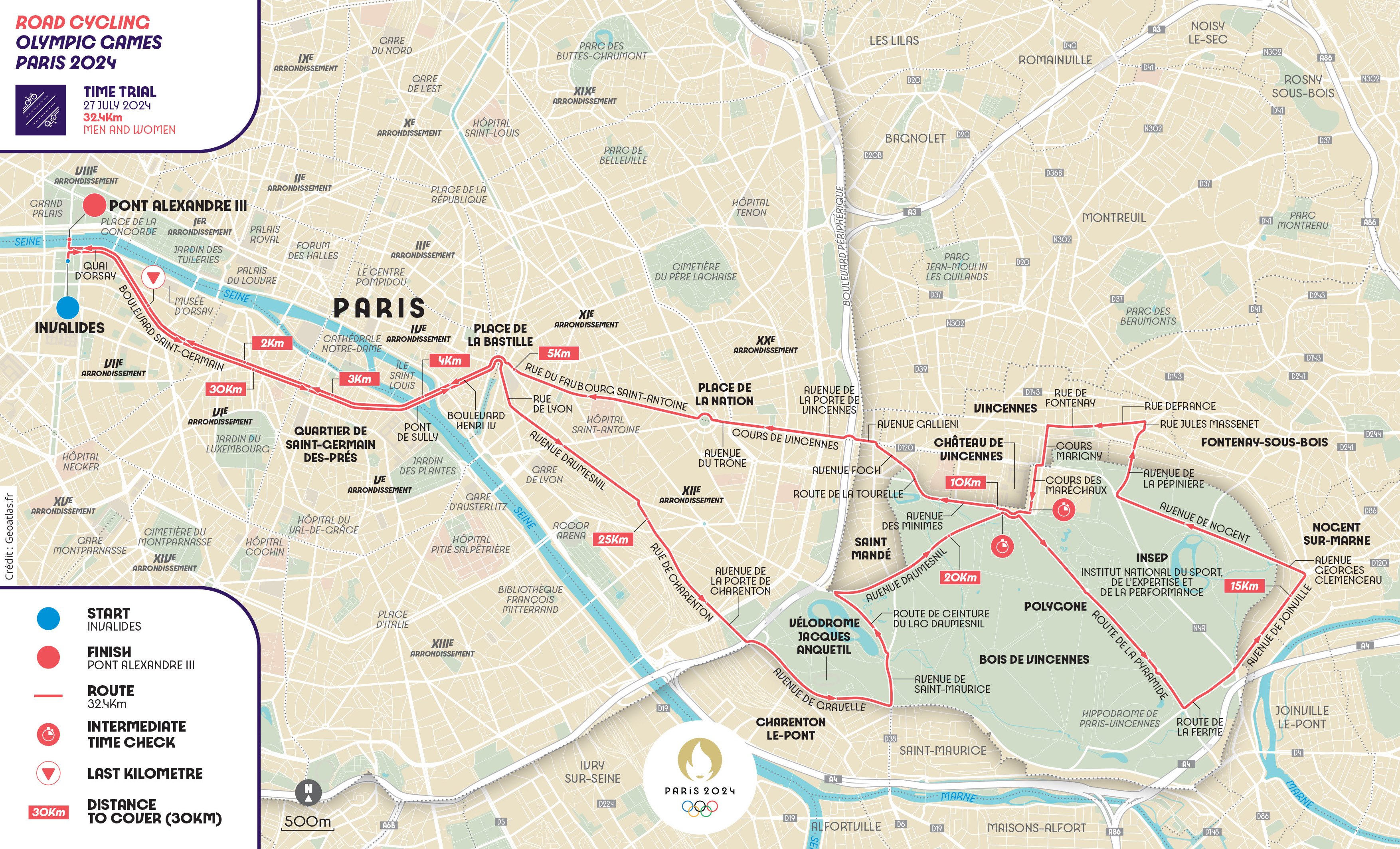 Paris Olympics Individual Time Trial Course Map