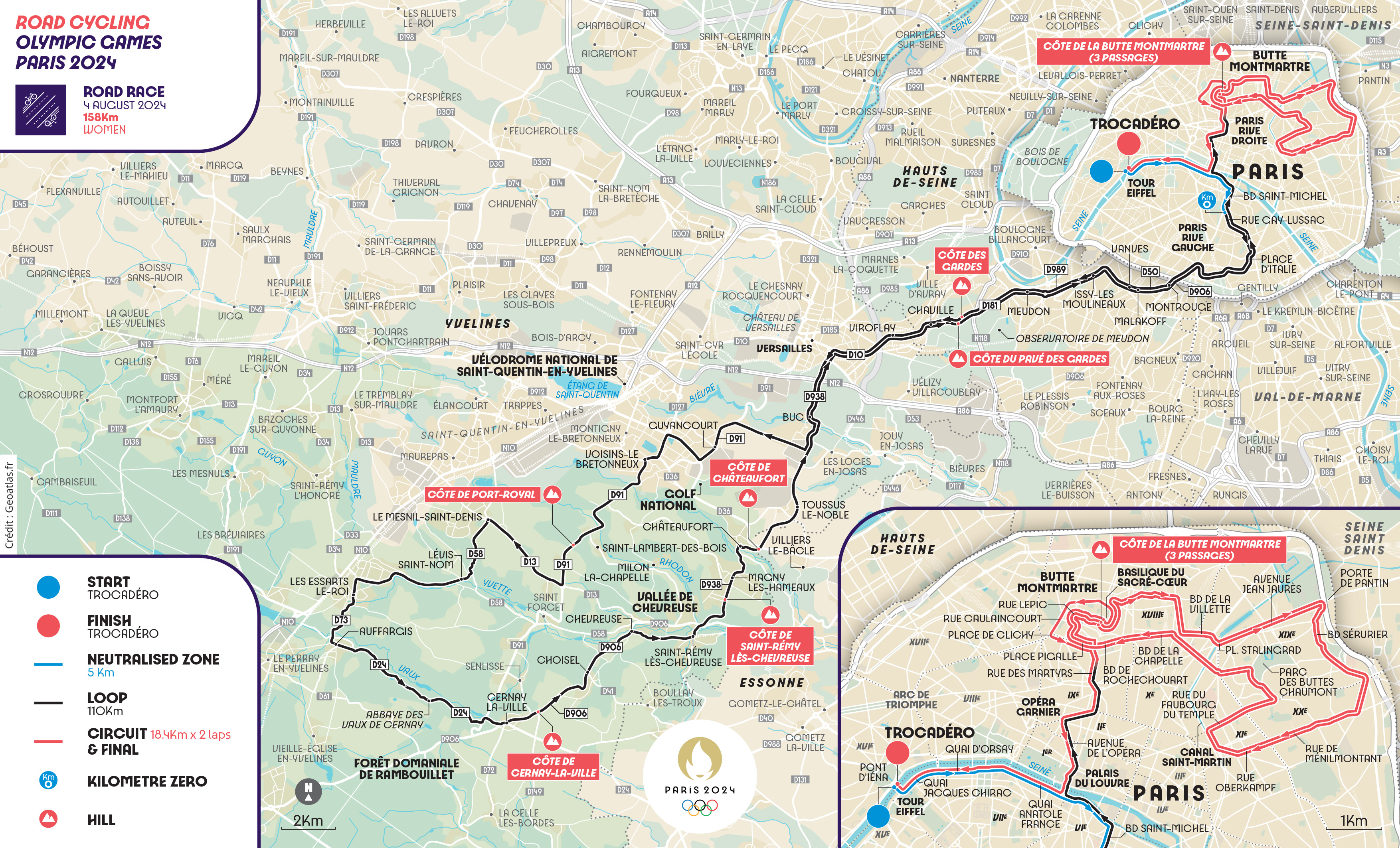 Paris Olympics Men's 2024 Road Race Course Map