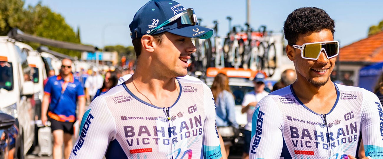 Robert Stannard (Left) with teammate Daniel Skerl at the 2025 Santos Tour Down Under
